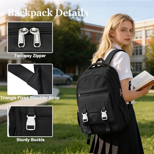 School Backpack For Women Men College Backpack With Lots Of Pockets Cute BookBag Casual Daypack Backpacks For Teens Girls Boys Waterproof(Black) - color: D1-black