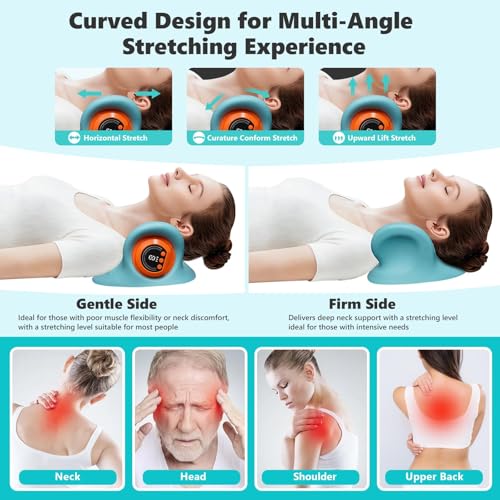 2026 Upgraded 3-in-1 Neck Massager, Portable Cervical Traction Device, 3 Heat Levels & 3 Vibration Modes, Ergonomic Support for Neck Pain Relief & Muscle Relaxation, Home & Office Use