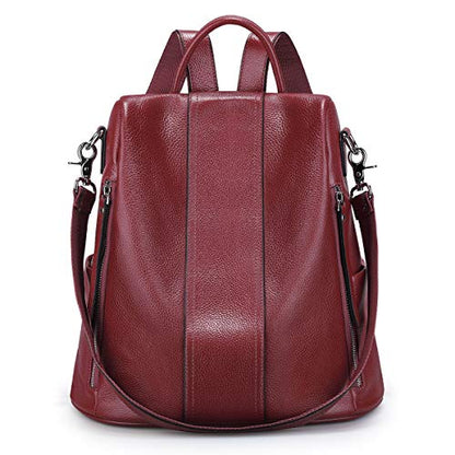 S-ZONE Leather Backpack Purses for Women Antitheft Rucksack Shoulder Bag Medium - color: Wine Red