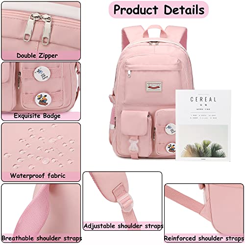 Makukke School Backpacks for Teen Girls - Laptop Backpacks 15.6 Inch College Cute Bookbag Anti Theft Women Casual Daypack,Pink Backpack - color: Pink