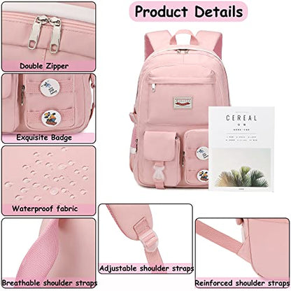 Makukke School Backpacks for Teen Girls - Laptop Backpacks 15.6 Inch College Cute Bookbag Anti Theft Women Casual Daypack,Pink Backpack - color: Pink