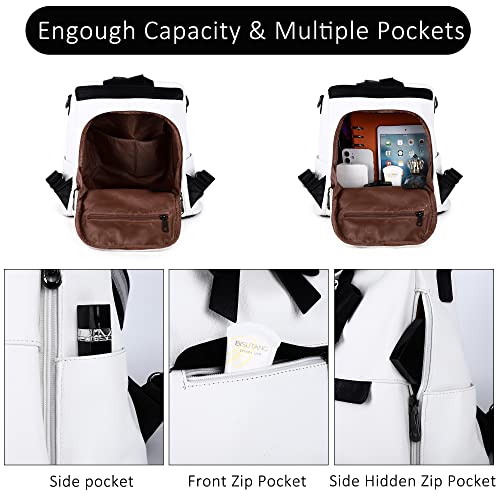 ZOCAI Backpack Purse for Women Fashion Backpack Purses PU Leather Daypacks Anti-Theft Shoulder Bag Satchel Purse - color: Z-white/Black