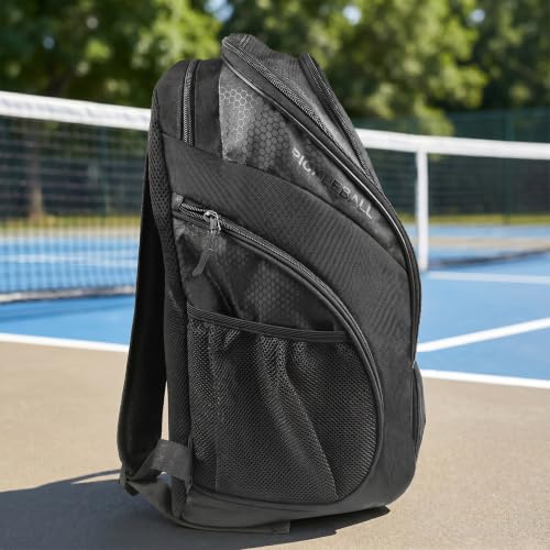 Personalized Pickleball Backpack - Large Pickle Ball Bag with Shoe Compartment, Fence Hook, Paddle Holder - Gifts for Men & Women - color: All Black