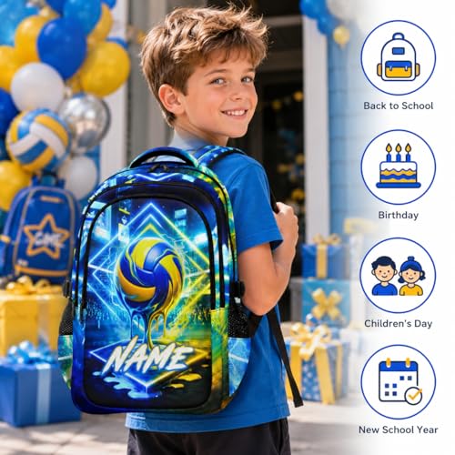 Boys Backpack for Kids Teens Personalized Schoolbag for Volleyball Lovers, Large Capacity Bookbag for School Travel Hiking - color: Blue