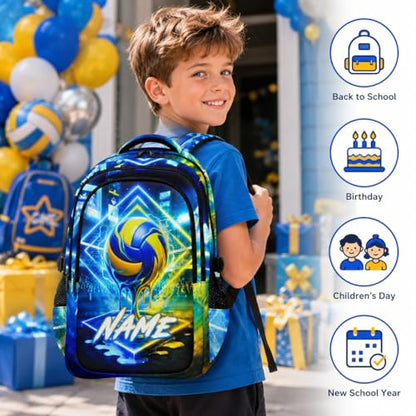 Boys Backpack for Kids Teens Personalized Schoolbag for Volleyball Lovers, Large Capacity Bookbag for School Travel Hiking - color: Blue