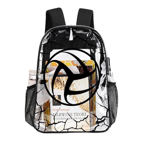Volleyball Clear Backpack Heavy Duty for Girls Kids Boys Women | Large Cool PVC Volleyball Theme Printing Transparent Backpacks for Schools Stadium Concerts Work - Clear/Black - color: Volleyball Clear Backpack 3 Black