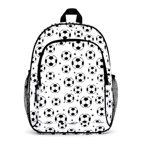 Boys Backpack for Kids Ages 6-8 School Backpack for Boys World Soccer Lovers Fans Bookbag for Elementary School Kindergarten with Chest Strap - color: Soccer White