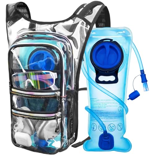 Mothybot Hydration Backpack Pack, Water Backpack 20L Capacities Included 2L Hydration Bladder, Festival Essential - Rave Hydration Pack Hydropack Hydro for Hiking, Festival Gear - color: Clear