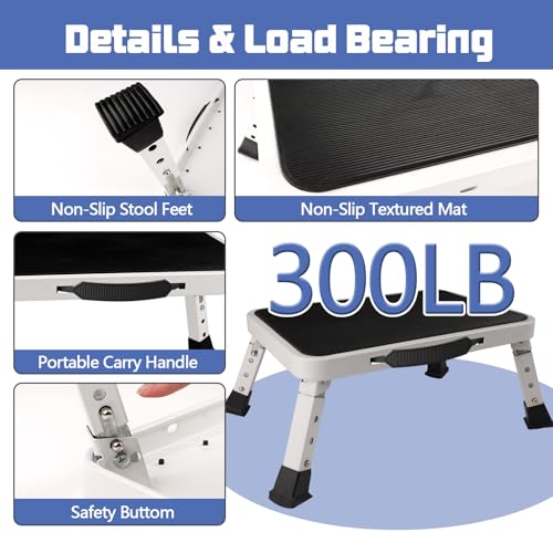 Adjustable Height Foldable Step Stool - 3 Levels Heavy Duty Metal Portable RV Step with Non-Slip Feet, Collapsible Small Foot Stool for Home, Kitchen, Trip, Patio, Picnic, (White) - size: 7.9 In Height