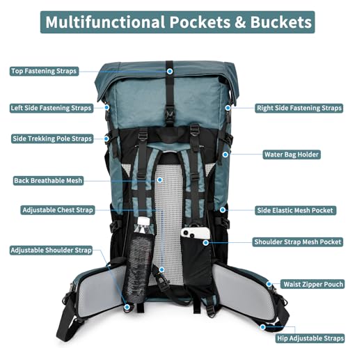 Hiking Backpack,40L to 50L Extra Large Capacity Hiking Bag,Internal Frame Camping Backpack,Upgraded X-PAC Lightweight Sport Daypack Travel Backpack Fit For Mountain Climbing Camping(Grey Green) - color: Grey Green