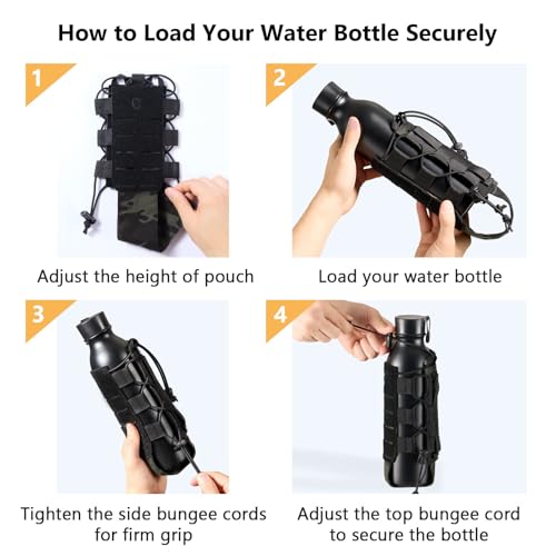 Tactical MOLLE Pouch Water Bottle Holder with Shoulder Strap Modular Bag for Outdoor Hiking Camping Hunting Fishing Airsoft - color: Black Camo