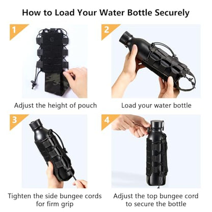 Tactical MOLLE Pouch Water Bottle Holder with Shoulder Strap Modular Bag for Outdoor Hiking Camping Hunting Fishing Airsoft - color: Black Camo