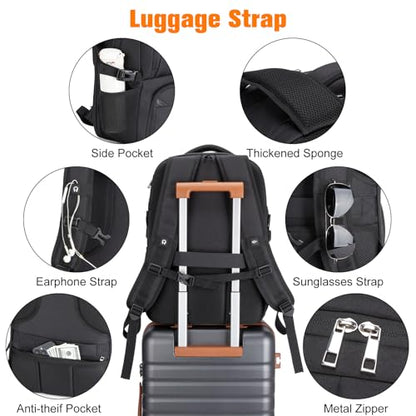Insulated Lunch Backpack Fit 17" Laptop, Work Backpack with Lunch Box for Men & Women, Water Resistant College Computer Bag for Travel, Business, Hiking - color: Black