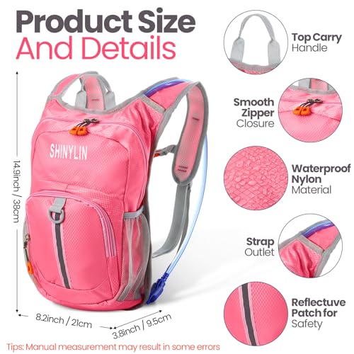 Shinylin 2 Pcs Kids Hydration Backpack with 1.5L Water Bladder Lightweight Kids Hiking Backpack Water Rucksack for Boys Girls Climbing Running - color: Black,Pink, style: Classic