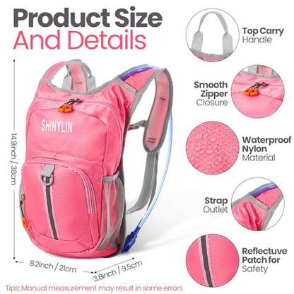Shinylin 2 Pcs Kids Hydration Backpack with 1.5L Water Bladder Lightweight Kids Hiking Backpack Water Rucksack for Boys Girls Climbing Running - color: Black,Pink, style: Classic