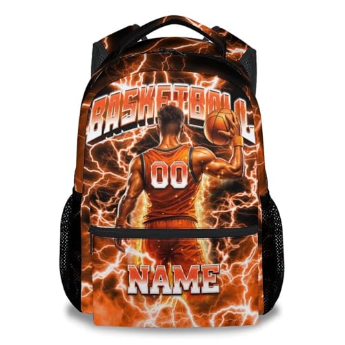 UNIKITTY Basketball Backpack for Boys Personalized Name School Backpack for Kids Teens - 17 Inch Custom Sport Bookbag with Number for Team Player Youth - color: Orange