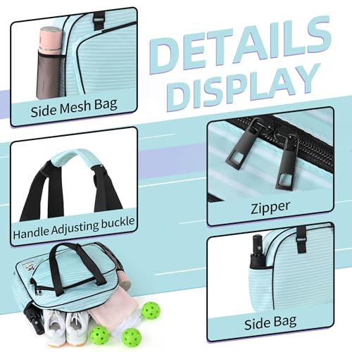 Boulder Bee Pickleball Tote Bag for Women with Paddle Holder - color: Green stripe