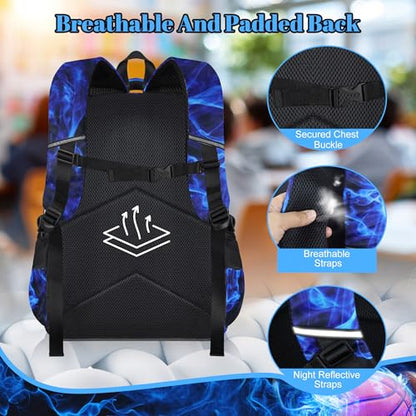 Boys Basketball Backpack with Lunch Box, Kids Backpack Set for School, 17inch Bookbag with Pencil Case Coin Purse Blue - color: Basketball Blue