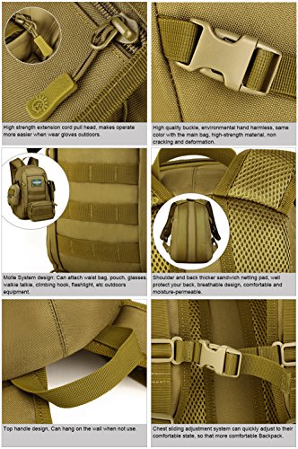 HUNTVP 10L Tactical Backpack Small Backpack Mini Daypack Military MOLLE Rucksack Gear Tactical Assault Pack Bag for Hunting Camping Trekking(10L Dark Brown) - color: Dark Brown, size: 10L