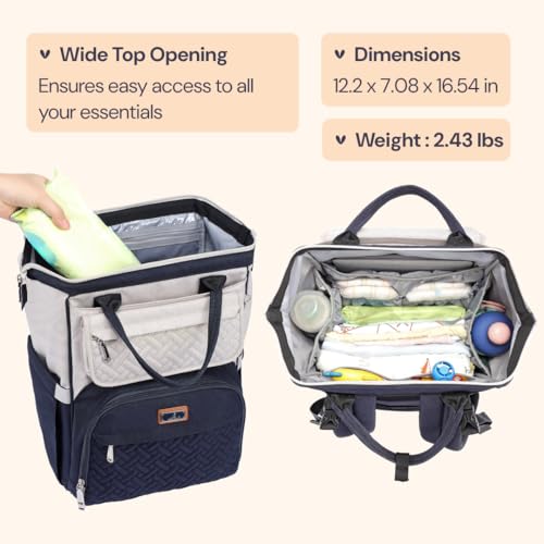 BabbleRoo Diaper Bag Backpack, Multifunction Large Bags with Changing Pad & Stroller Straps Pacifier Case, Unisex Stylish Travel Back Pack Nappy for Moms Dads (Stone Gray Blue) - color: Gray, Blue
