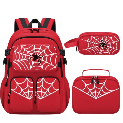 Kids Backpack for Boys - 4Pcs Boys Backpack with Lunch Box Set for Kids Teens Elementary Middle School, 18″ Large Capacity Students Bookbag, Perfect for Travel and School - color: Red-backpack-set