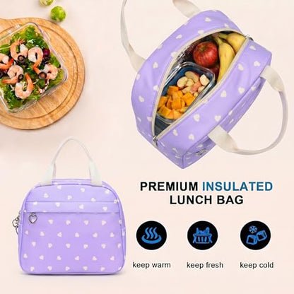 3PCS Kids Backpack Set, School Backpack with Lunch Bag & Pencil Case, Lightweight Waterproof Bookbag for Kids (Purple Heart) - color: Purple Heart