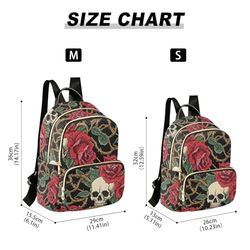 susiyo Gothic Rose Skull Pattern Backpack for Women Red Black Gold 10L Bag Halloween Romantic Ladies Backpacks Travel Casual Daypack - color: Red Black Gold, size: Small