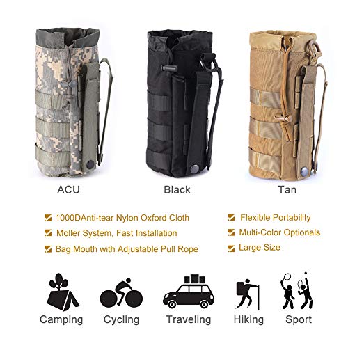 Upgraded Sports Water Bottles Pouch Bag, Tactical Drawstring Molle Water Bottle Holder Tactical Pouches, Travel Mesh Water Bottle Bag Tactical Hydration Carrier - color: Tan