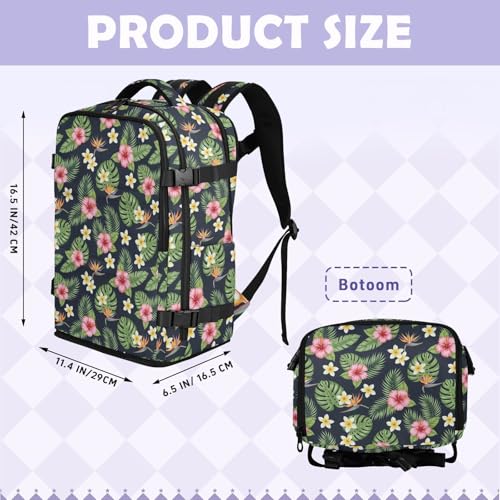 Travel Backpack with Shoe Compartment, 20L Large Capacity Laptop Backpack for Men Women, Tropical Flowers Leaves Daypack for Traveling Hiking Carry On