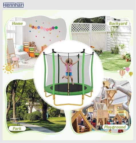 5 FT Kids Trampoline with Safety Enclosure Net, Indoor Outdoor Toddler Trampoline with U-Shaped Legs & Foam Poles, Mini Trampoline for Kids - color: Green