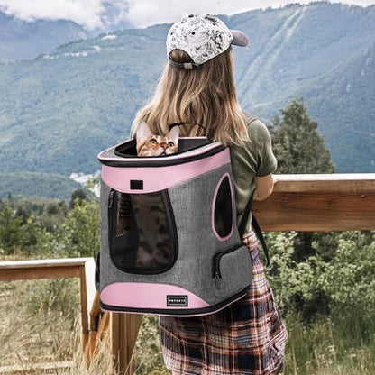 Petsfit Dog Backpack Carrier with Upgrade Waist Cushion Design to Better Fit the Waist, Suitable for Small and Medium Dogs Cats, and Rabbits up to 18 Pounds - color: aPink