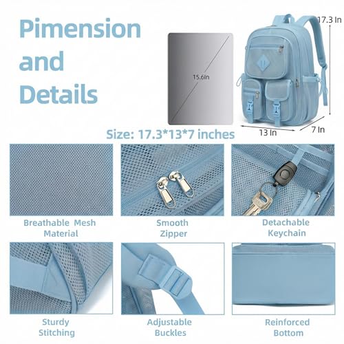 Mesh Backpack for Girls Boys, Women Mesh Bookbags Heavy Duty Semi-Transparent School Bag Net Back Pack for Travel, Beach, Swimming, Work - Baby Blue - color: Baby Blue