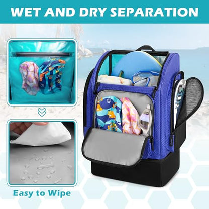 Fasrom Mesh Beach Backpack with Insulated Cooler Compartment, Wet Dry Separation Beach Bag, Large Capacity Tote for Swim - color: Blue