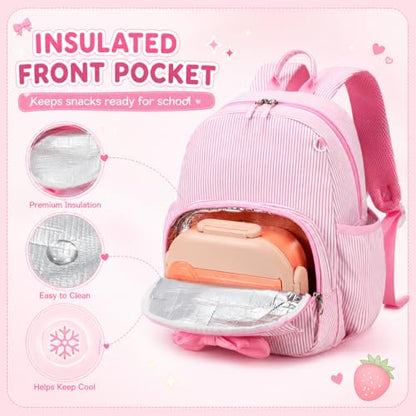 BTOOP Kids Backpack for Boys Girls 3-6, Preschool Kindergarten Backpack with Insulated Lunch Compartment & Chest Strap (Pink Stripes-M, Age 3-6 (14.5" H Fit Folder)) - color: Pink Stripes-m, size: Age 3-6 (14.5" H Fit Folder)