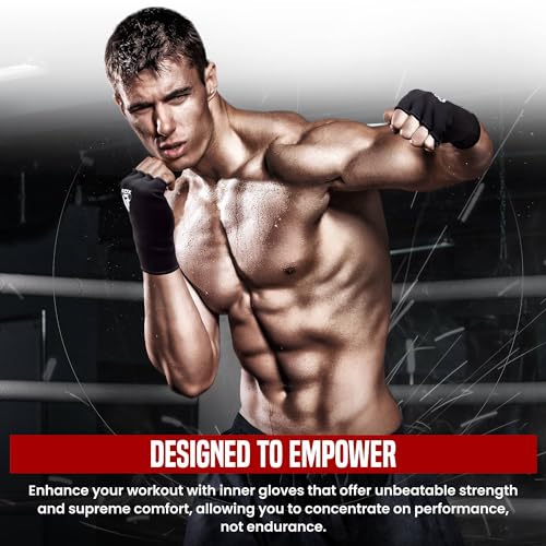 RDX Boxing Hand Wraps Inner Gloves Men Women, Half Finger Elasticated Bandages, Under Mitts Fist Protection, Muay Thai, Kickboxing, MMA, Martial Arts Speed Bag Punching Training - color: Black, size: Medium