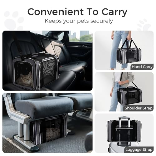 BAGLHER Pet Travel Carrier, Cat Carriers Dog Carrier for Small Medium Cats Dogs Puppies, Airline Approved Small Dog Carrier Soft Sided, Collapsible Puppy Carrier. Grey - color: Grey, size: 17.0"L x 11.0"W x 12.0"H