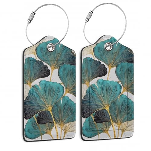 2 Pack Luggage Tag for Suitcases Green Ginkgo Leaf PU Leather Bag Travel Suitcase ID Identifier Baggage Tags for Women Men Travel - color: Green Ginkgo Leaf