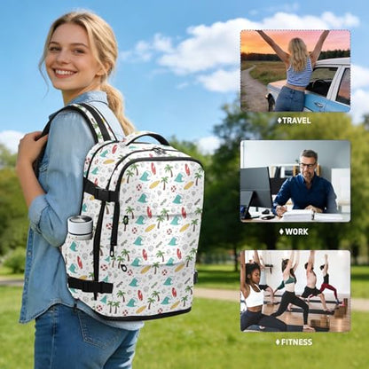 Travel Backpack with Shoe Compartment, 20L Large Capacity Laptop Backpack for Men Women, Summer Theme Daypack for Traveling Hiking Carry On