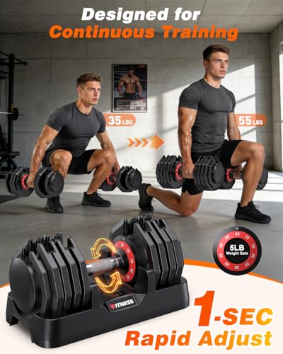 Adjustable Dumbbells Set of 2, 1 Hand Adjustable Weights Dumbbell Set and Workout Bench, 25/55/80lb Pair Weight Set For Home Gym Suit both Men and Women, Compact for Small Space Apartment Room - color: Pro-55lbs-10weights Dumbbells+Bench