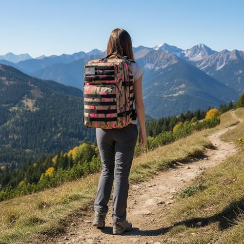 45L Military Tactical Backpack for Men & Women Bug Out Bag Assault pack Molle Daypack Hiking Trekking Rucksack(Camouflage Pink) - color: Camouflage Pink