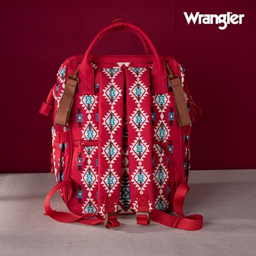 Montana West Wrangler Diaper Bag Backpack Aztec Callie Bag Travel Backpack Purses Western Multi-Function Baby Bags for Mom - color: Burgundy