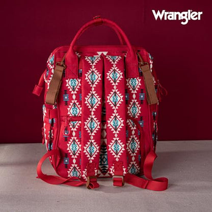Montana West Wrangler Diaper Bag Backpack Aztec Callie Bag Travel Backpack Purses Western Multi-Function Baby Bags for Mom - color: Burgundy
