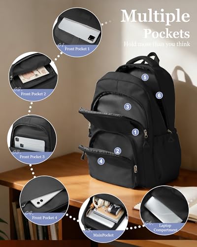 Black School Backpack for Women Men Cute Backpack for College Students Lightweight High School bag for Teens Girls Boys Waterproof Casual Daypacks Bookbag - color: B1-black
