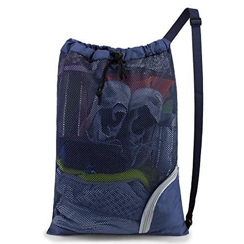 BeeGreen Mesh Drawstring Bag Swim Backpack for Beach Pool Sports Gym Draw String Cinch Bags for Swimming Soccer Basketball Gear Navy - color: Navy, style: Mesh Bag