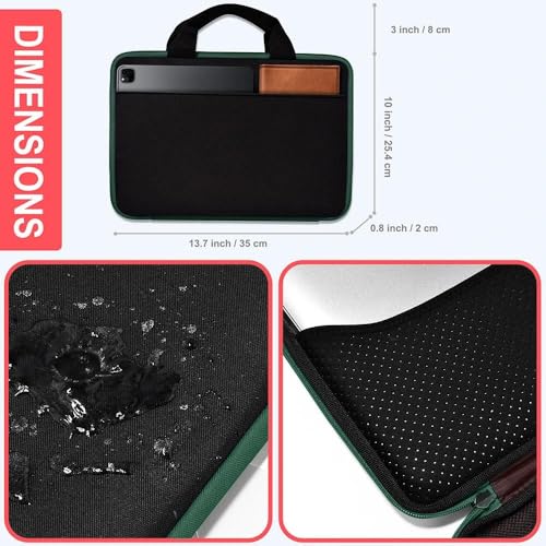 Hseok Laptop Case 13.3-14 inch Sleeve, TSA Computer Handbag Water-Resistant and Shockproof Bag Compatible with MacBook Pro/Neo 14", Mac Air/Pro 13.3" and 13"-14" Notebooks Chromebooks,Black-Green - color: Black-green