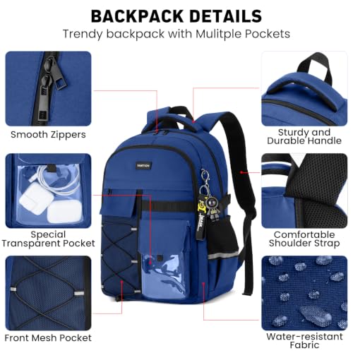 YAMTION School Laptop Backpack for Men Boys,Bookbag for Middle High School Teens Travel Daypack（Blue） - color: Blue