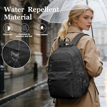 Black Backpack for College Students Women Men, Aesthetic Backpacks for Middle School, Waterproof Bookbag, Lightweight High School Backpack for Teens Boys Girls - color: Black