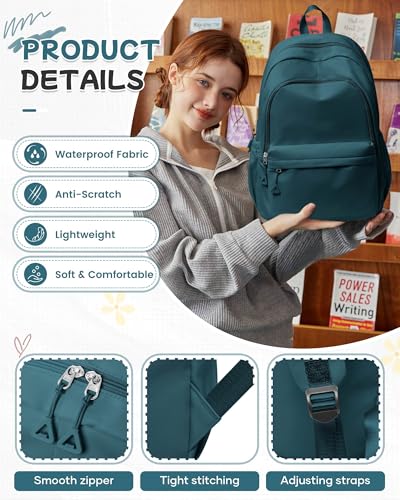BJLFS Blue Backpack for School Women Girls, Waterproof Bookbag Cute High School Backpack for Men Teen Boys, Lightweight Travel College Backpacks Mochilas Escolares para Casual Daypack Rucksack - color: A0-peacock Blue