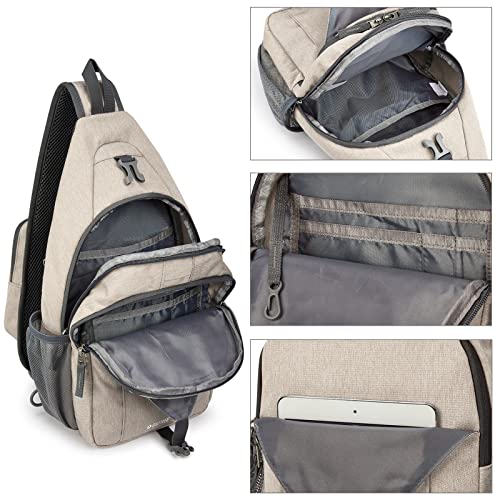 G4Free Sling Bag for Men and Women, RFID Blocking Crossbody Bag, Lightweight Sling Backpack for Travel, Hiking, Walking and Daily Use - color: Ivory/Tan