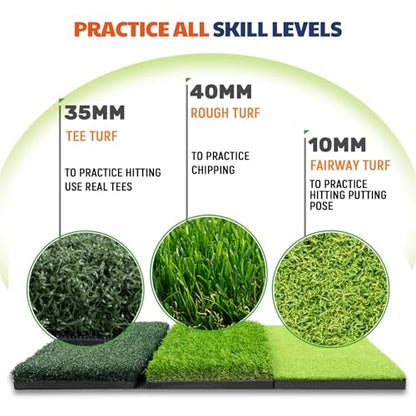 JAYA Golf Hitting Mat with Heavy Rubber Base, Foldable Golf Practice Mat for Indoor & Outdoor Training, Dual Turf Fairway & Rough Grass Mat for Swing, Chipping and Driving Practice - size: 30" x 15"